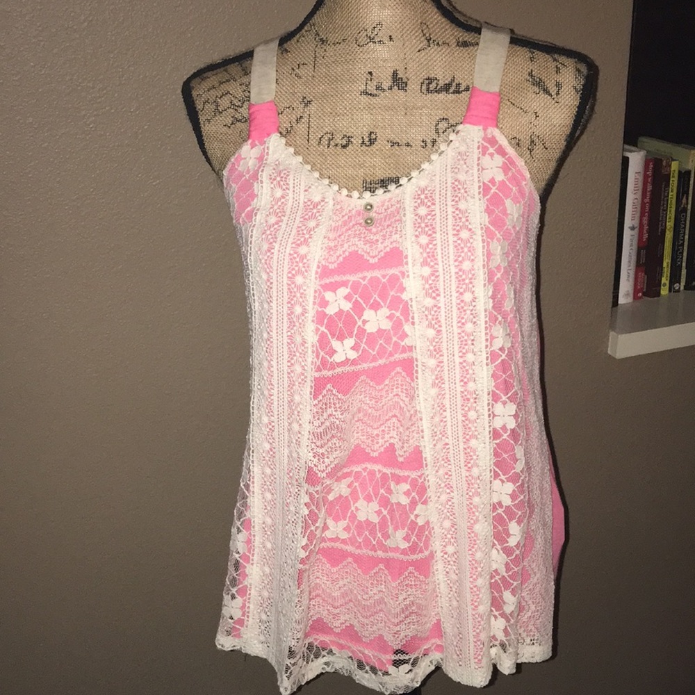 Polyester and Rayon Tank w Lace Overlay